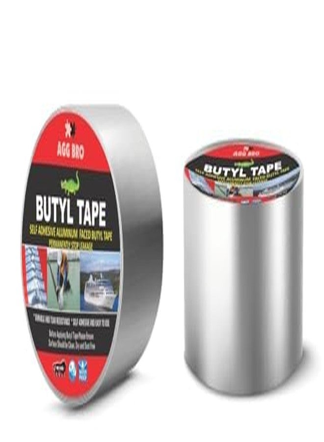 AGGBRO Strong Adhesive Waterproof Permanent Repair Aluminum Butyl Tape Rubber Foil Suitable for Roof Leak, surface Crack, Window Sill Gap, Boat Sealing, Home Renovation, 4 Inch x 5 Meters - Image 1